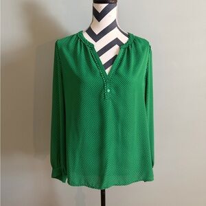 Banana Republic Emerald Green Dot-Print Split-Neck Blouse